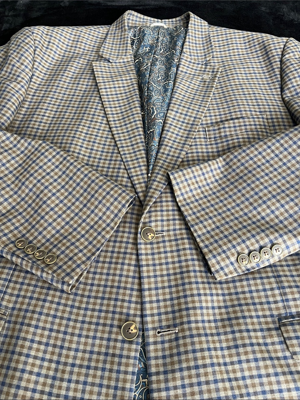 Classic Men's Checked Sport Coat in Blue and Brown - Picture 9 of 10